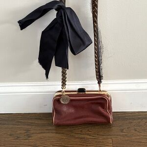 Lanvin Brown Leather Clutch with Black Bow